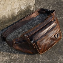 Leather Men Fanny Pack Vintage Travel Male Waist Belt Chest Pouch Bag Hi... - £41.75 GBP