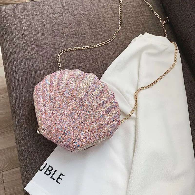 Women Shoulder Crossbody Bag Bright Glitter Female Handbag Shell Lovely Pink Gir - £34.83 GBP