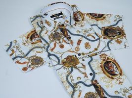 Men's Sports Shirt by MIZUMI Medallion Floral Printed Short Sleeves M648 White image 7