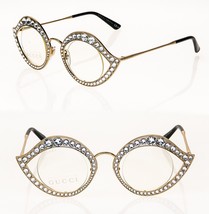 Gucci Lips Crystal Sunglasses 4287 Cat Eye Gold Metal Frame Glasses 0046 - £245.22 GBP
