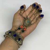 89.1g, 7.25&quot; Tribal Turkmen Lapis Inlay 5 Finger Cuff Bracelet @Afghanistan, B13 - £15.96 GBP