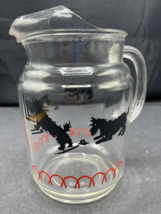 Vintage Terrier Dog Glass Pitcher 40&#39;s Juice Water 7.5&quot; Tall 6&quot; Wide Red Black - $48.00