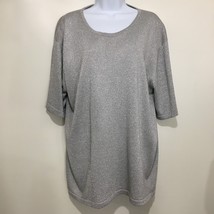 August Silk 2X Silver Shimmery Metallic Silk Blend Short-Sleeve Top - £26.96 GBP