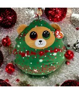 TY Squishy Beanies EVERETT Christmas Tree Bear 14&quot; Green Glitter Eye Hol... - £16.95 GBP