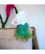 Gnome Green Beard Pink Bow Pink Flower White Hat - £8.39 GBP