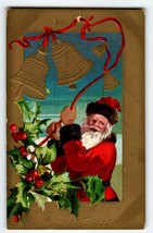 Santa Claus Christmas Postcard Saint Nick Rings Gold Bells Embossed 1909 AMP - £12.63 GBP