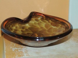 Art Glass Bowl Brown &amp; White aventurine 6.5&quot; bullicante biomorphic Murano? - $16.19