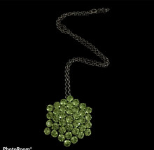 Lovely Dazzling Green Flower Cluster Rhinestone Pendant Necklace 14” - £14.90 GBP