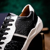 Lyon II Genuine Ostrich and Calfskin Fashion Sneaker Black / White image 12