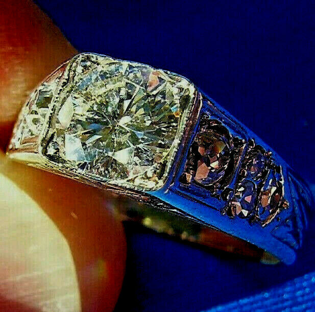 Earth mined Diamond Deco Engagement Ring Vintage Solid 14k White Gold Statement Item image 12