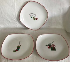 3 Gourmet Fitz And Floyd &quot;Happy Holidays&quot; 8.25” Appetizer/Dessert/Salad Plates - £14.21 GBP