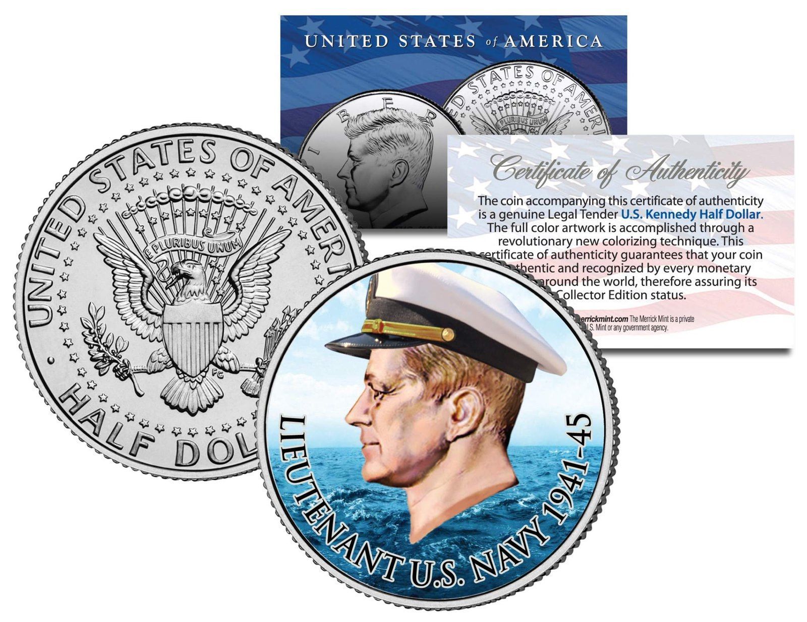 Lieutenant JOHN F KENNEDY of U.S. Navy 1941-45 Colorized JFK Half Dollar US Coin - $12.16