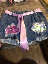 GIRLS SIZE &quot;3XL&quot;; JEAN SHORTS WITH A LITTLE EXTRA DECOR. - $10.36