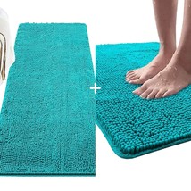 Chenille Bathroom Rug Mat Set Teal Blue, Bathroom Rug Runner Is Size 24X60, Bath - $97.99