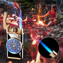 New Lighter With Electric Watch Rocker Arm Automatic Ignition Straight Blue Flam - £11.88 GBP+