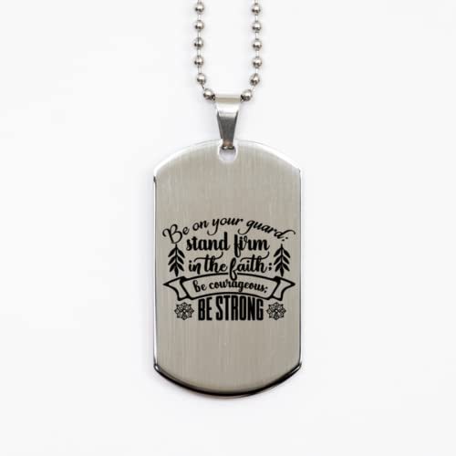 Motivational Strength &amp; Bravery Black Dog Tag, Be on Your Guard; Stand F... - $19.55