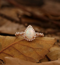 Natural Opal Pear Cut Engagement Ring, 14K Rose Gold Plated Wedding Jewelry - £34.22 GBP