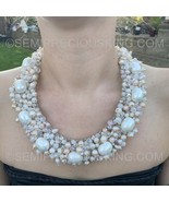 Delicate 20&quot; Bridal Unique Handmade Luster Freshwater Pearls Bib Choker ... - £439.08 GBP