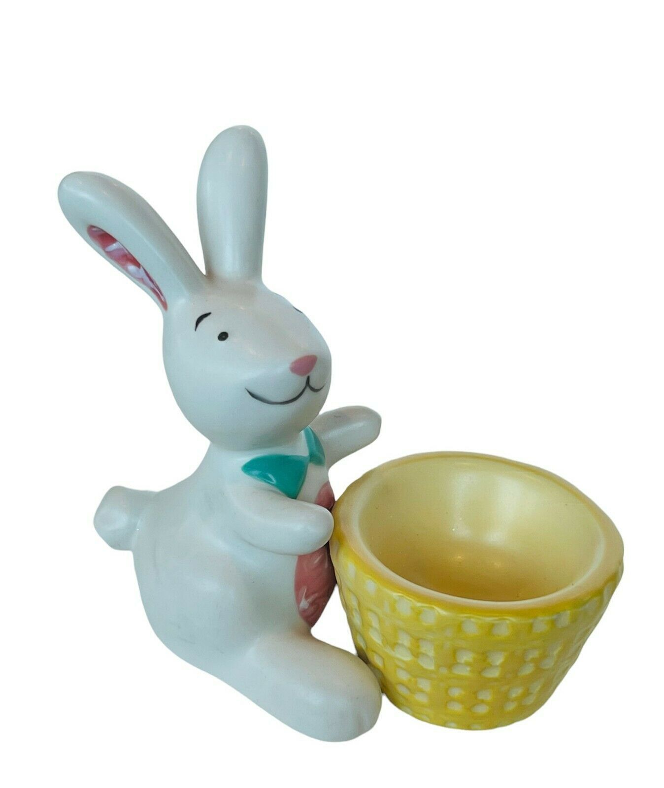 Easter Egg Cup Holder Bunny Rabbit Anthropomorphic Bunnies Basket Porcelain bow - $29.65