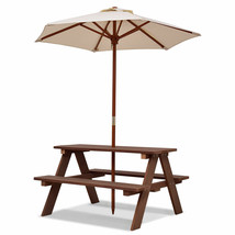 Children Outdoor 4 Seat Kids Picnic Table Bench With Folding Umbrella - $137.59
