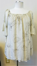 Made in Italy Angela Moda 100% Silk Blouse Size-M Cream Floral Pattern  - $29.97