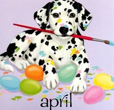 Dalmatian Easter Eggs April Dog Days Poster Calendar 14 x 11&quot; Art Leigh ... - £24.03 GBP