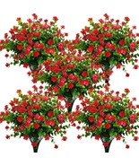 Grunyia 10 Bundles Artificial Fake Flowers, Faux Outdoor Plastic, Red-Eu... - $32.95