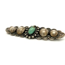 Vintage Sterling Silver Southwestern Tribal Oval Turquoise Stone Long Bar Brooch - £67.26 GBP