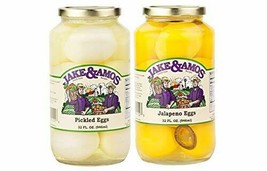 Jake &amp; Amos Pickled Eggs Variety 2-PacK 34 oz. Economy Size  Jars - £28.70 GBP