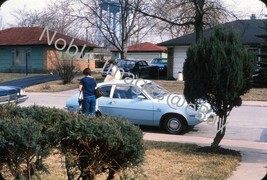 1970s Powder Blue Ford Pinto Young Couple Fall Kodachrome Generic Mount Slide - £3.11 GBP