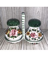 Italian Pottery Salt &amp; Pepper Shakers Caddy Holder Hand Painted Floral I... - $345.54 MXN