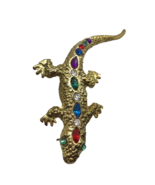 Vintage Gecko Lizard Gator Brooch Pin Rhinestones Colorful Crystals retr... - £23.25 GBP