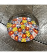 Vintage Millefiori Flower 2 &quot; Art Glass Paperweight Red Yellow Blue - €17,07 EUR