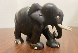 Vintage Hand Carved Black Ebony Wood Elephant - £17.37 GBP