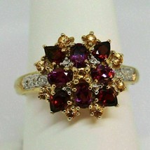 14k Yellow Gold Over 3Ct Oval Simulated Red Garnet Cluster Engagement Band Ring - £66.45 GBP