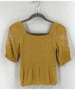 Art Class Girls Top Size L (10/12) Yellow Mustard Smocked Embroidered Boho - $244.61 MXN