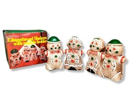 Vintage Gingerbread Men Christmas Salt and Pepper Shakers With Napkin Holder - £16.84 GBP