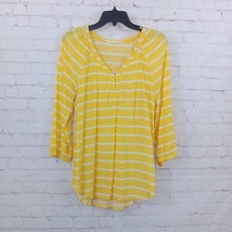 St Johns Bay Top Womens Medium Yellow Striped 3/4 Sleeve Popover Lightweight  - £12.18 GBP