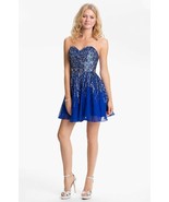 Sherri Hill Embellished Sweetheart Fit &amp; Flare Silk Dress Sz 6 Blue - $102.56