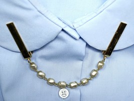 Vintage 50s Classic Sweater Guard - Oval Pearls &amp; Chain in Organza Bag - Hey Viv - £17.32 GBP