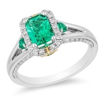 Enchanted Disney Tinker Bell Emerald-Cut Green Topaz and Diamond Engagement Ring - £78.30 GBP