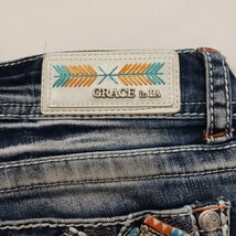 Grace In LA Womens Stretch Blue Denim Embellished Capri Cropped Jeans 29 (30×22) image 7