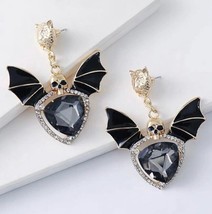Tiger Black and gold earrings with black crystals - Skelton skull - £9.75 GBP
