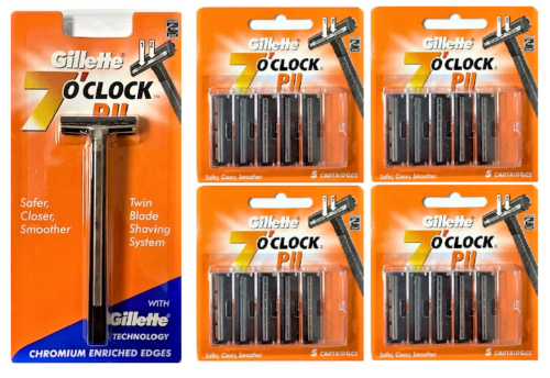 gillette 7 o'clock trac ii razor handle clean shaving with 20 cartridges