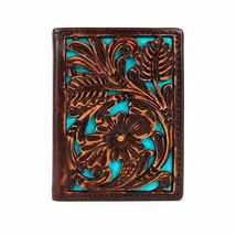 Wallet Men's Western Tri-Fold Wallet Cowhide Floral Tooled Leather 18FKW... - $44.54