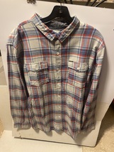 MEN&#39;S GUYS ON THE BYAS FLANNEL WOVEN HARRIS GRAY RED PLAID BUTTON SHIRT ... - £31.96 GBP