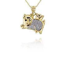 14K Solid Gold Two Tone Chinese Lunar Year of the Pig Diamond Pendant Ne... - £255.12 GBP+
