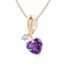 Authenticity Guarantee 
Heart-Shaped Amethyst Ribbon Pendant with Diamond in ... - £384.59 GBP