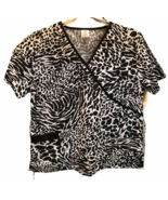 Zebra Animal Print Scrub Top Size 1X Womens Black &amp; White Nurses Dental NEW - $635.58 MXN