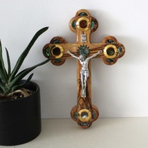 9.5&quot; Stylish Olive Wood Cross Perfect for Wall Hangings With Mother of P... - £78.18 GBP